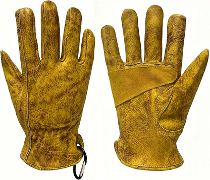 Leather Work Gloves for Men, Genuine Cowhide Men's Leather Gloves, Ideal for Construction, Outdoors work