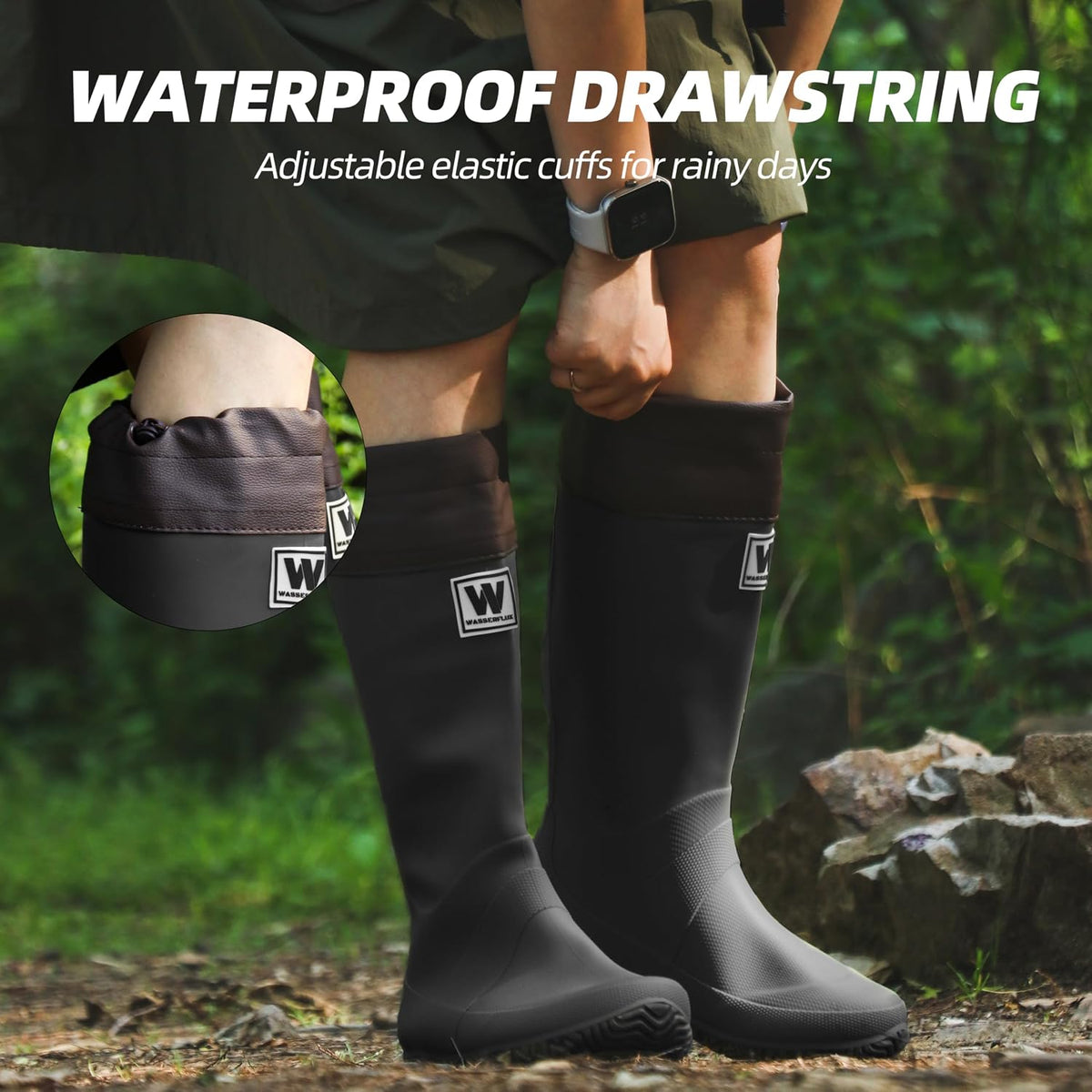 Women’s Waterproof Mid-Calf Rain Boots – Lightweight Foldable Rubber Boots with Adjustable Cuff & Anti-Slip Sole for Gardening and Outdoor Work
