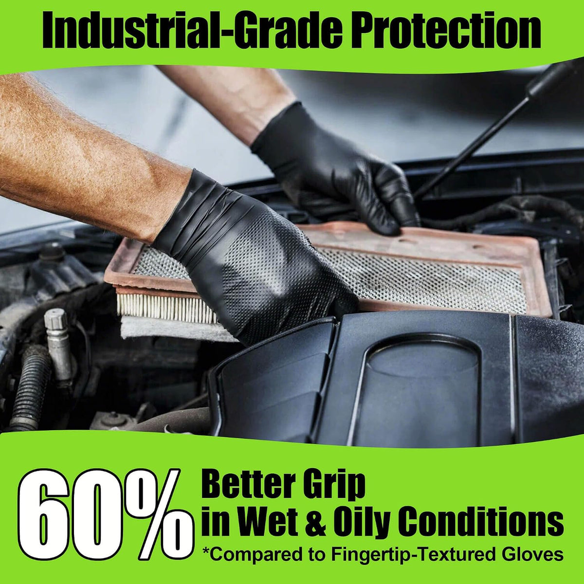 TREEGO 10 Mil Heavy Duty Black Nitrile Mechanic Gloves, 50 Count XL