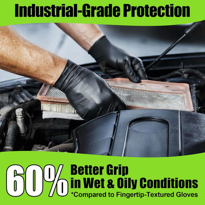 TREEGO 10 Mil Heavy Duty Black Nitrile Mechanic Gloves, 50 Count XL