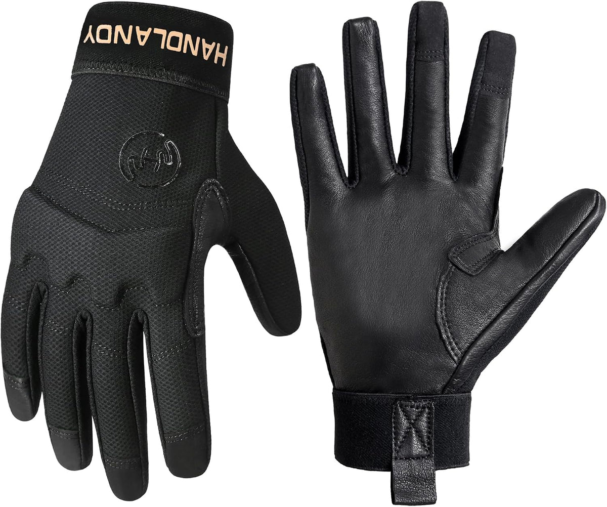 HANDLANDY Tactical Leather Gloves for Men, Cowhide Palm with Knuckle Guard