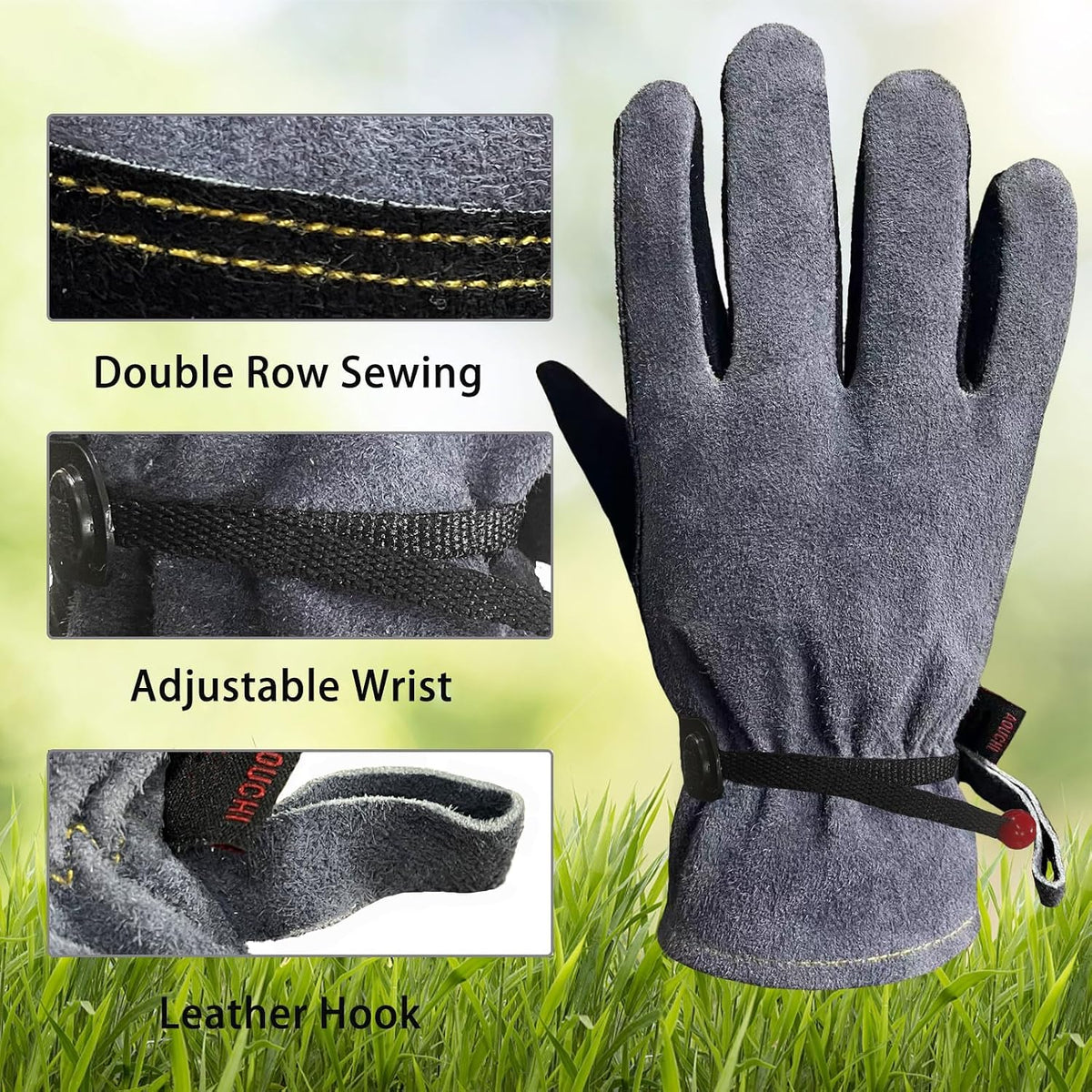 Cowhide Leather Work Gloves,Gardening,Welding Gloves for Men Black XL