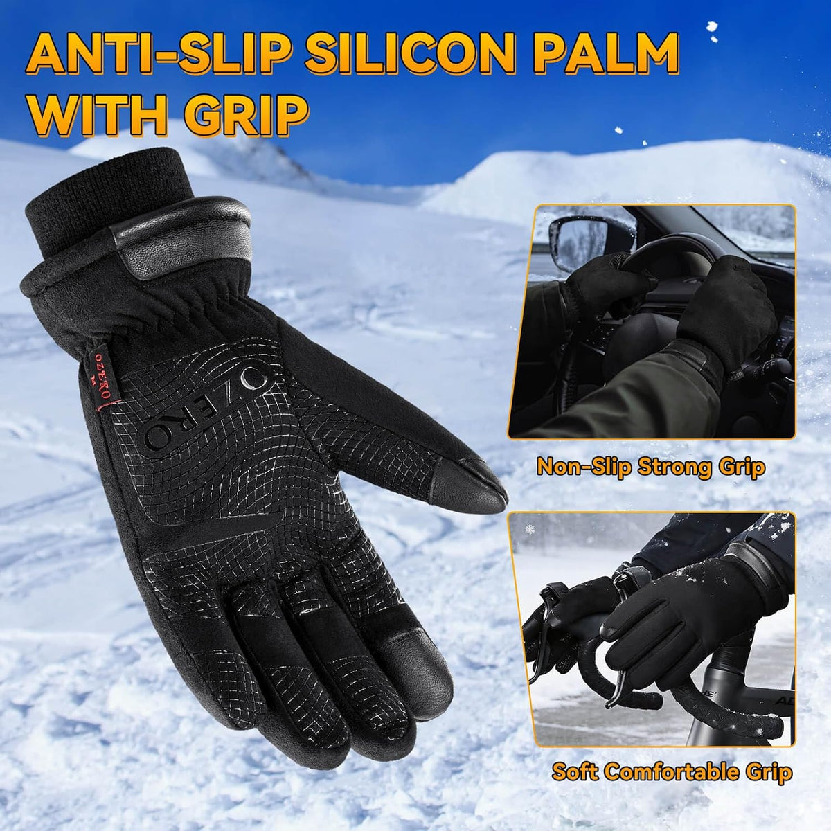 OZERO Mens Gloves for Cold Weather: Waterproof Touchscreen Winter Gloves