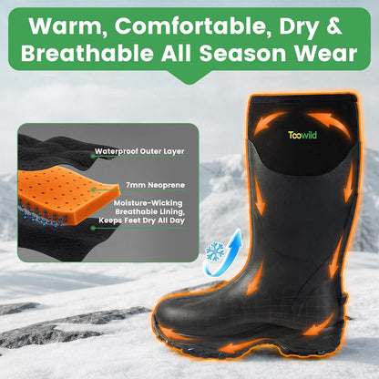 Toowild Men's Rubber Hunting Mud Boots, Multi-Season Waterproof Rain Boots