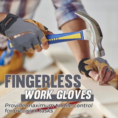 HANDLANDY Fingerless Work Gloves for Mens & Women, Uwrist Half Finger Shock-Absorbing Breathable Glove