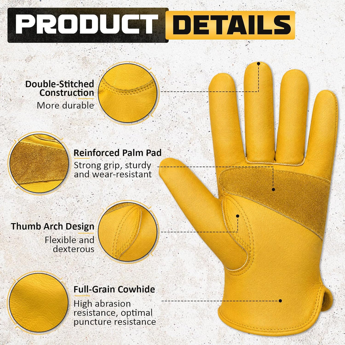 Cowhide Work Gloves Men & Women, Reinforced Palm, Puncture Resistanta