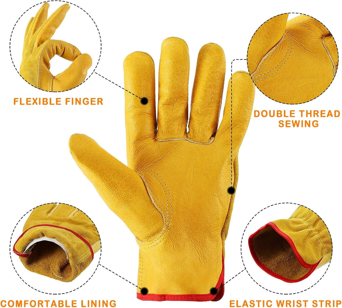Patelai Garden Gloves Leather Gardening Gloves Thorn and Cutting Proof Work Garden Gloves (Large)