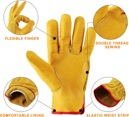 Patelai Garden Gloves Leather Gardening Gloves Thorn and Cutting Proof Work Garden Gloves (Large)