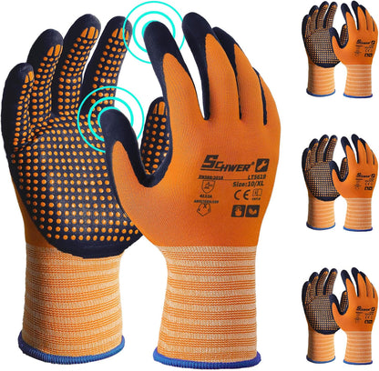 Schwer 3/6/12 Pairs Safety Work Gloves, MicroDot Abrasion & Grip, LT5619, L