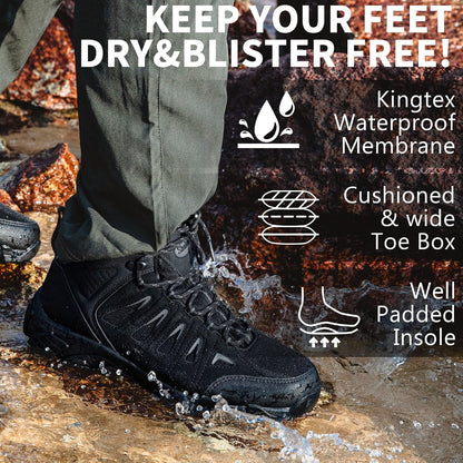 SHULOOK Men's Waterproof Hiking Boots Non-Slip Lightweight Mid Top Ankle Boot Breathable Hiker Trekking Shoes