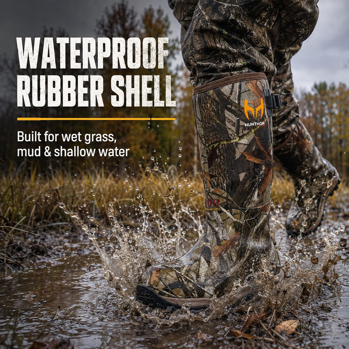 Hunthor 800g Insulated Hunting Boots for Men, Waterproof Rubber Boots