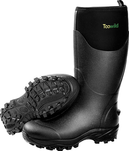Toowild Men's Rubber Hunting Mud Boots, Multi-Season Waterproof Rain Boots