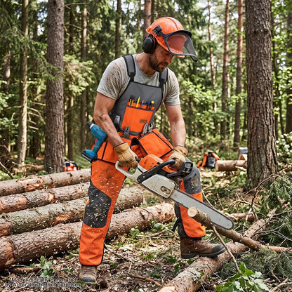 2-in-1 Chainsaw Protective Chaps and Apron Combo, Heavy Duty 900D Oxford Woodworking Tool Apron with 10 Pockets, Adjustable Safety Logger Chaps for Carpenter, Arborist, Gardening
