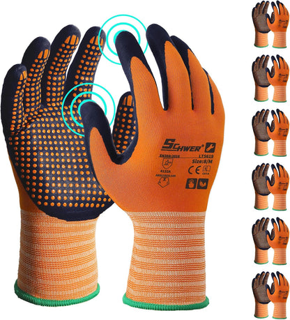 Schwer 3/6/12 Pairs Safety Work Gloves, MicroDot Abrasion & Grip, LT5619, L