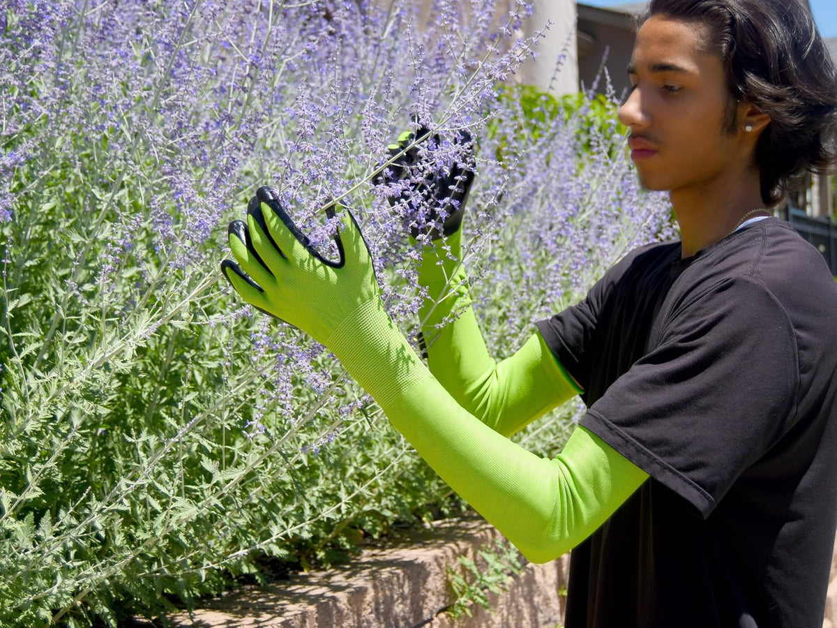 Long Sleeve Gardening Gloves Nitrile-Coated No Slip Grip Cut Proof