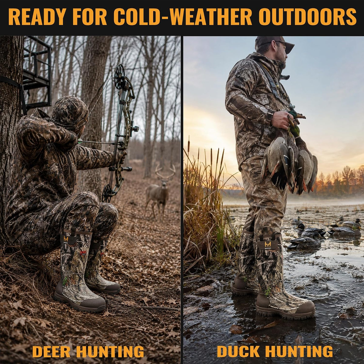 Hunthor Men's 1600G Insulated Waterproof Rubber Hunting Boots