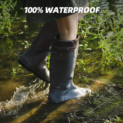 Women’s Waterproof Mid-Calf Rain Boots – Lightweight Foldable Rubber Boots with Adjustable Cuff & Anti-Slip Sole for Gardening and Outdoor Work