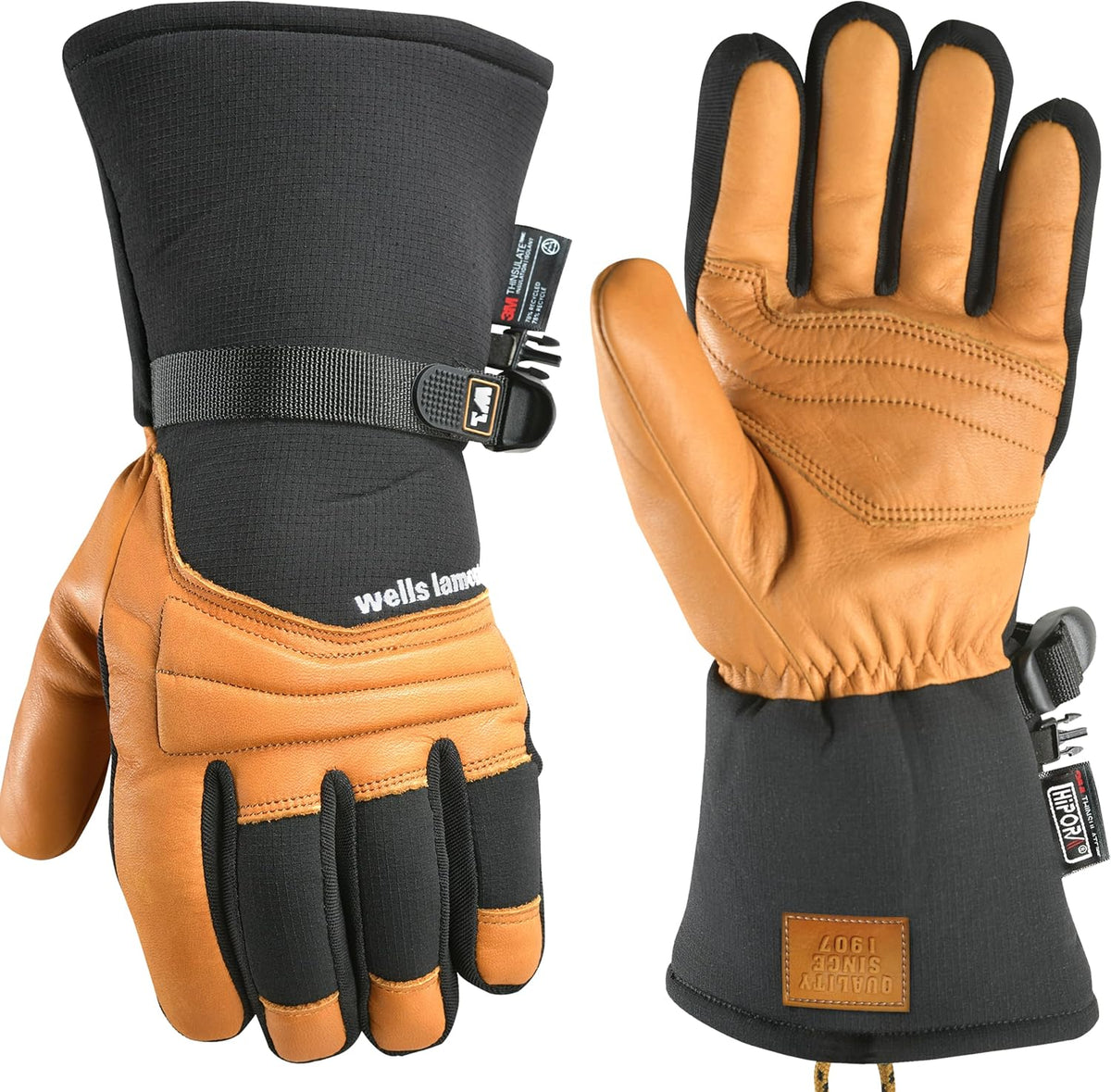 Wells Lamont Insulated Durable Leather Work Gloves - Water-Resistant HydraHyde Winter Gloves - 100% Grain Cowhide, 3M Thinsulate EC 150g, Puncture Resistant, Adjustable Wrist Strap - Large, 810LK