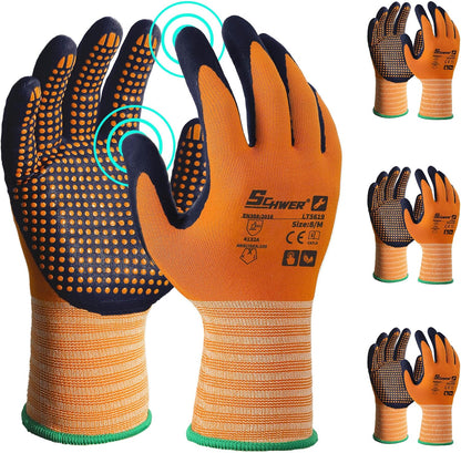 Schwer 3/6/12 Pairs Safety Work Gloves, MicroDot Abrasion & Grip, LT5619, L