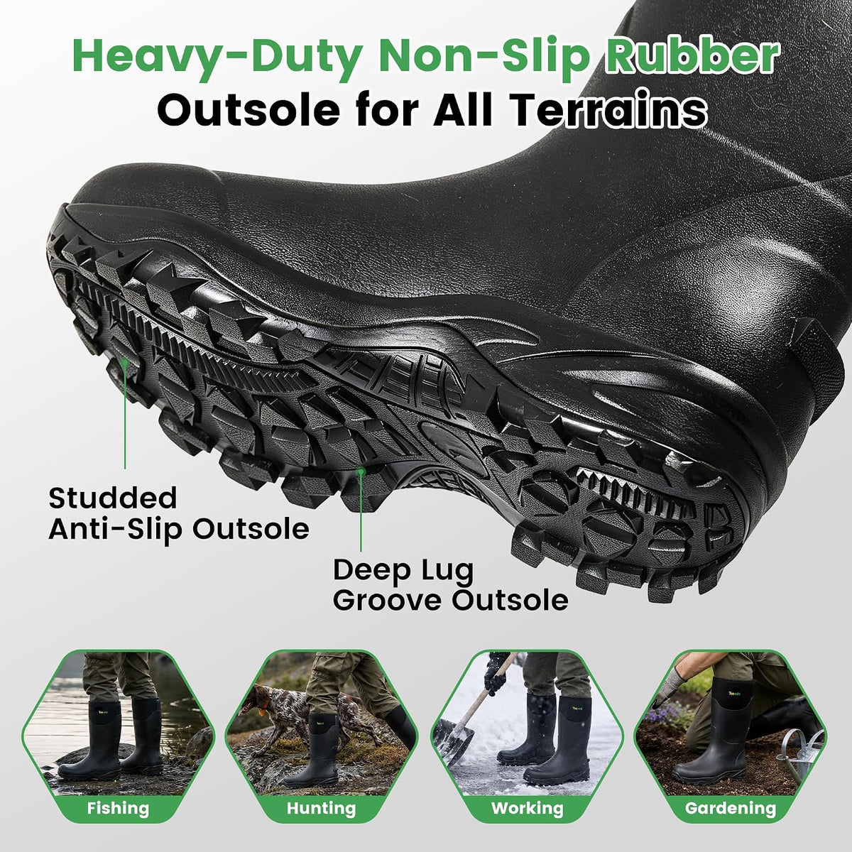 Toowild Men's Rubber Hunting Mud Boots, Multi-Season Waterproof Rain Boots