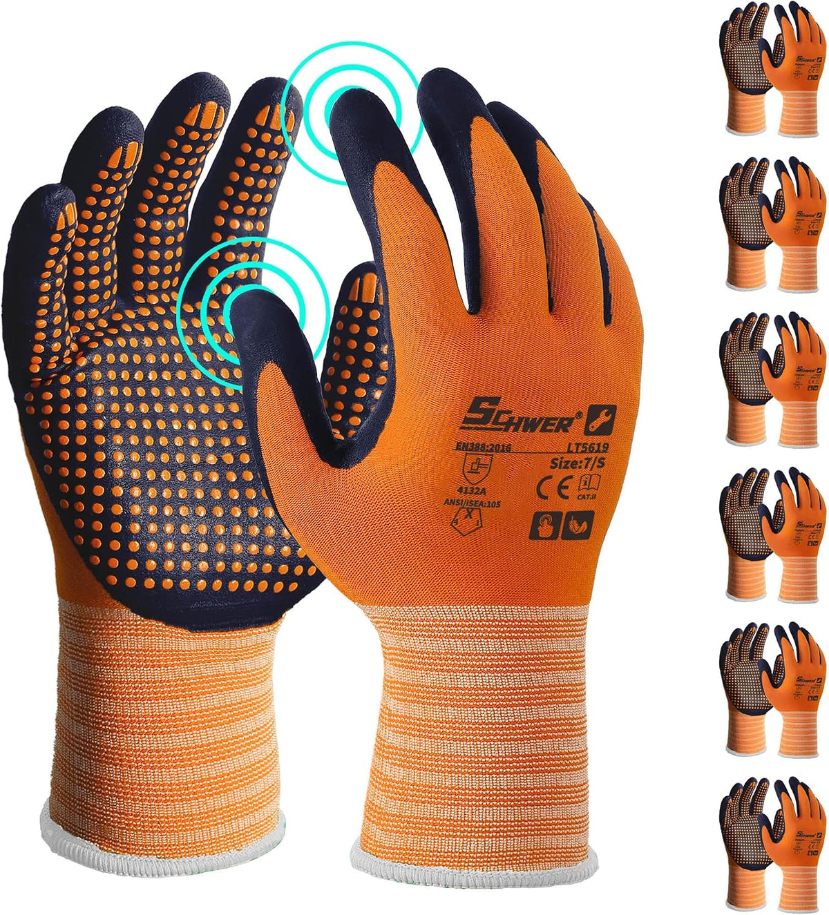 Schwer 3/6/12 Pairs Safety Work Gloves, MicroDot Abrasion & Grip, LT5619, L