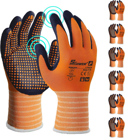 Schwer 3/6/12 Pairs Safety Work Gloves, MicroDot Abrasion & Grip, LT5619, L