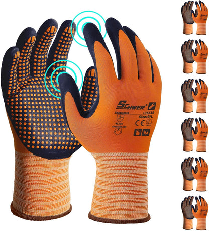 Schwer 3/6/12 Pairs Safety Work Gloves, MicroDot Abrasion & Grip, LT5619, L