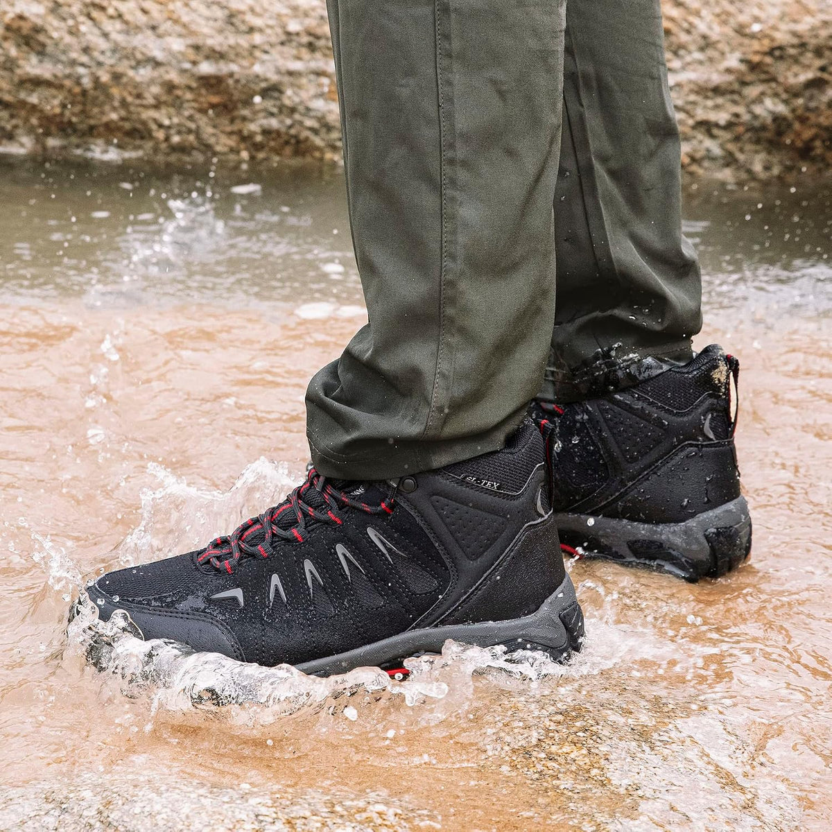 SHULOOK Men's Waterproof Hiking Boots Non-Slip Lightweight Mid Top Ankle Boot Breathable Hiker Trekking Shoes