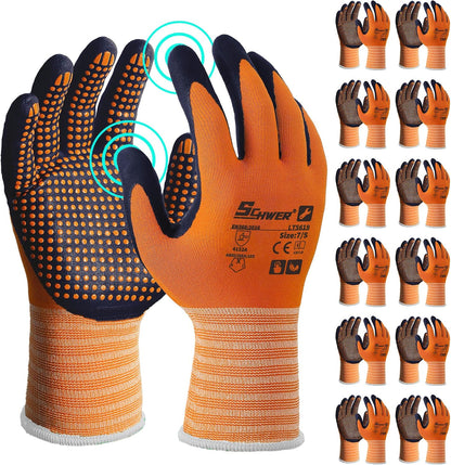 Schwer 3/6/12 Pairs Safety Work Gloves, MicroDot Abrasion & Grip, LT5619, L